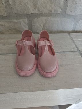 Mini Melissa Pink Glitter T-Strap Jelly Shoes
